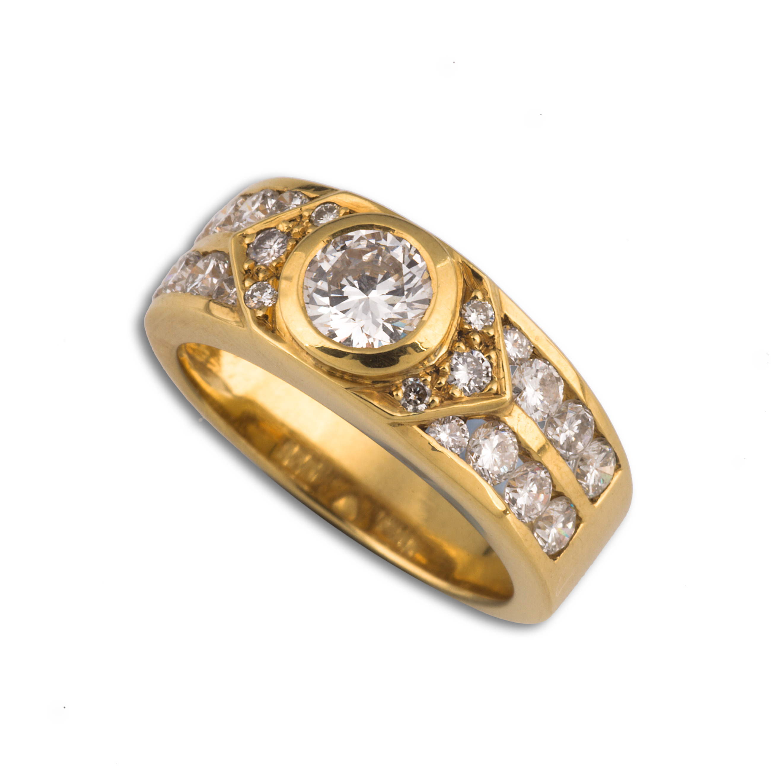 Wide gold and diamond ring