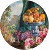 RAMON STOLZ VICIANO, "Bodegón  de frutas y flores en paisaj