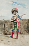 ESCUELA ESPAÑOLA, "Mosqueteros", 1882, Acuarela sobre papel