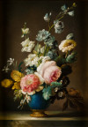 ANÓNIMO S.XX, "Vasos con flores", Pareja de óleos sobre tab