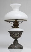Metal Quinque table lamp with openwork decoration, porcelai