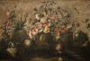 ESCUELA ESPAÑOLA, "Bodegones con floreros", Pareja de óleos