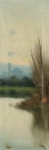 LUQUE , "Pareja de paisajes", Dos óleos sobre lienzo