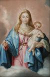 JOSÉ CAMPECHE, "Nuestra Señora del Rosario", Óleo sobre tab