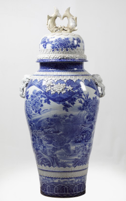 Paraguero Ceramica Lacada Azul Naranja 21X21X50 Cm