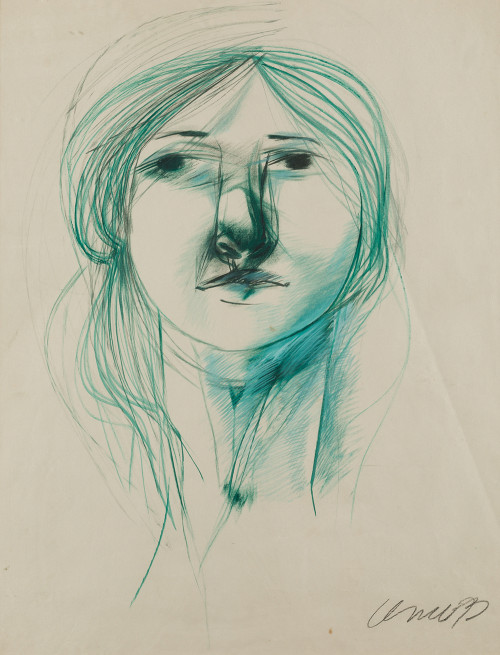 PEDRO PABLO OLIVA, "Rostro de mujer", 1974, Tintas y carbon