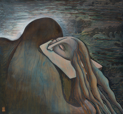 CARLOS COLOMBINO, "Composición con cabeza de mujer", Madera