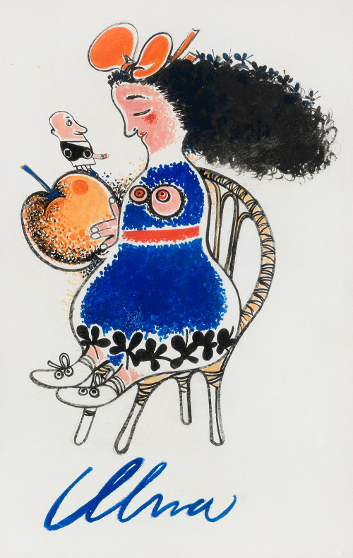 PEDRO PABLO OLIVA, "Mujer con manzana", Tintas sobre papel
