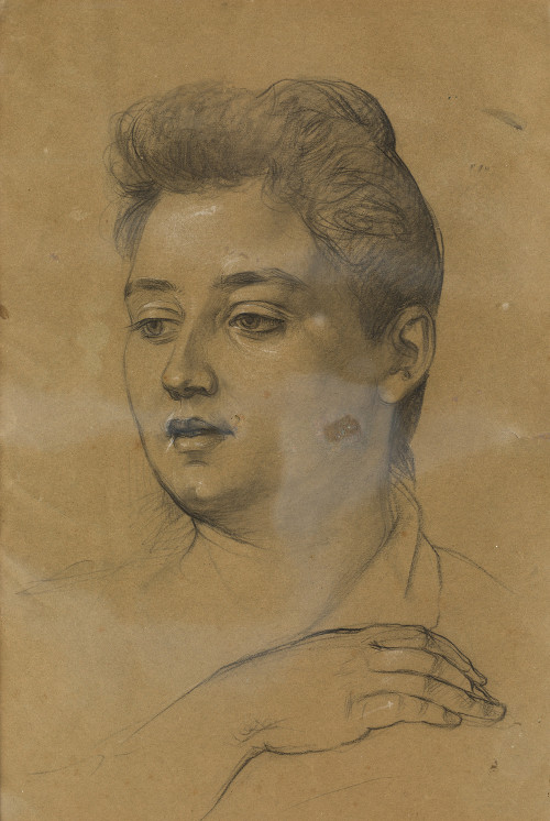 RAMÓN MARTÍ ALSINA, "Retrato femenino", Lápiz graso y albay