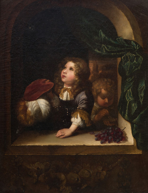 ANÓNIMO S. XIX, "Pompas de jabón. Vanitas", Óleo sobre lien