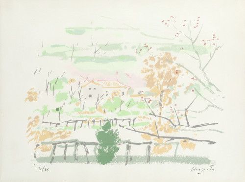 JULIÁN GRAU SANTOS, "Paisaje con casa", Serigrafía