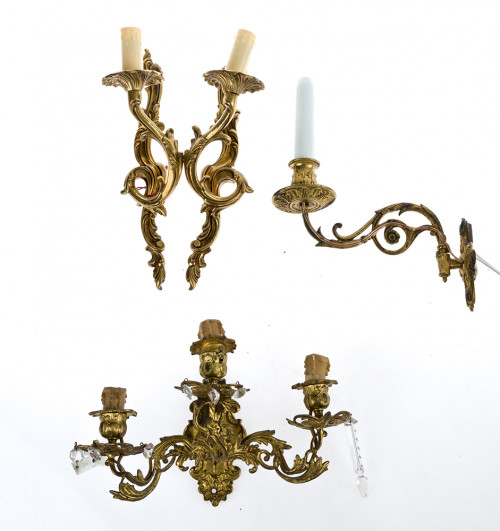 Par de apliques de pared. S.XX. bronce Luis XV