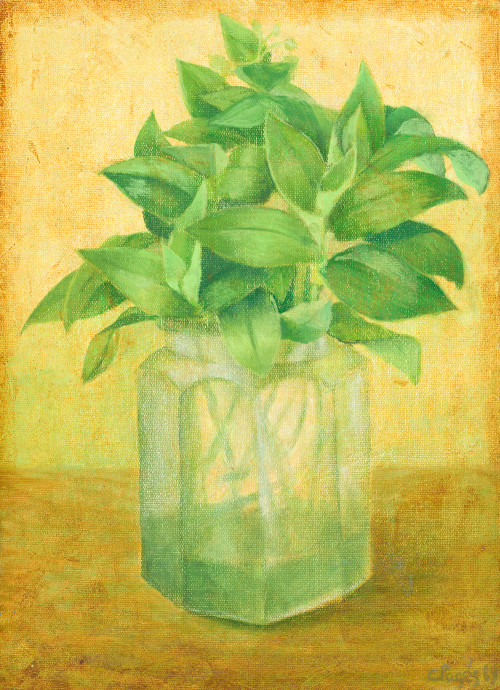 CARMEN PAGÉS, "Vaso con hojas", 1989, Óleo sobre tablex