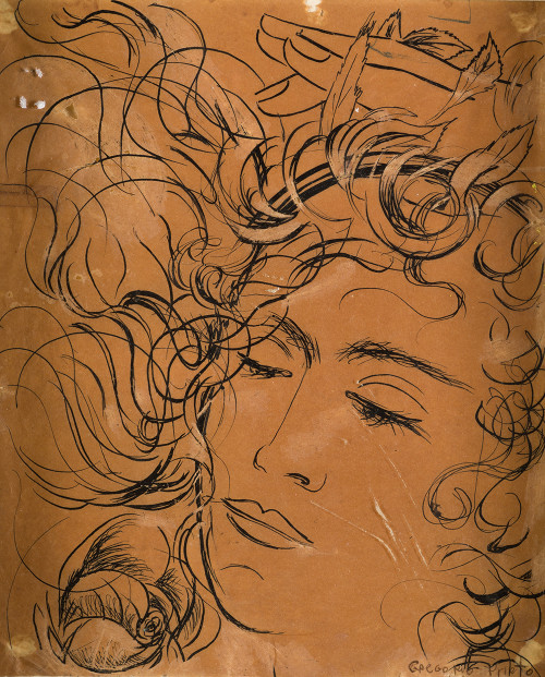 GREGORIO PRIETO, "Rostro femenino", Tintas sobre papel