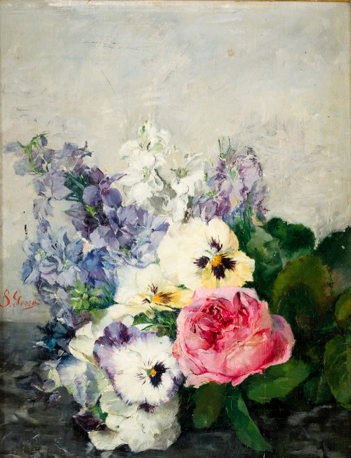SEBASTIÁN  GESSA, "Flores", Óleo sobre tabla.