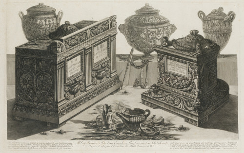 GIOVANNI-BATTISTA PIRANESI, "Urnas funerarias", Grabado