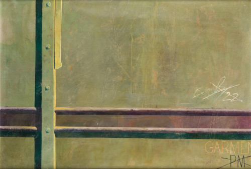 EDUARDO LÓPEZ ARIGITA, "Trenes", 1975, Óleo sobre lienzo