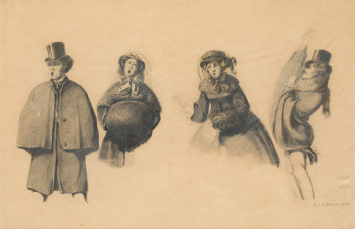 EDUARDO  ZAMACOIS, "Bocetos para el coro de navidad", Grafi
