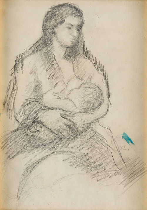 ANÓNIMO S.XX, "Maternidad", Carboncillo sobre papel