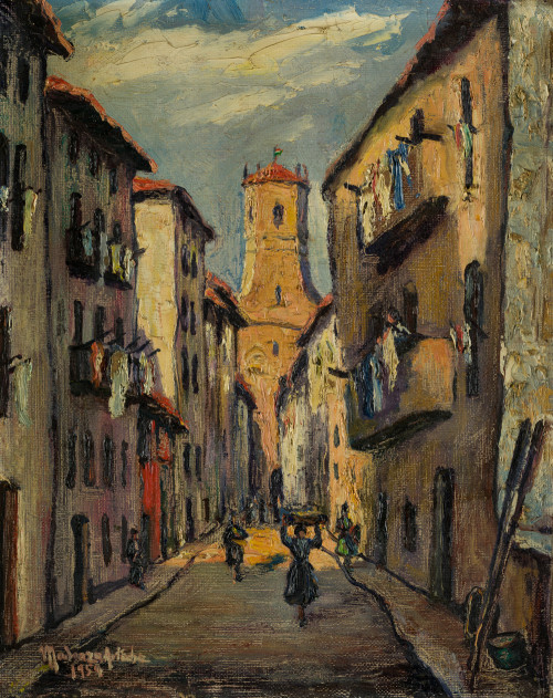 MANUEL  MADRAZO ARTECHE, "Calle mayor de Guetaria", 1959, Ó
