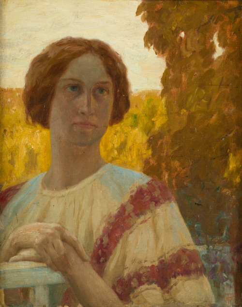 ANÓNIMO Ppos. S.XX, "Retrato femenino en paisaje", Óleo so