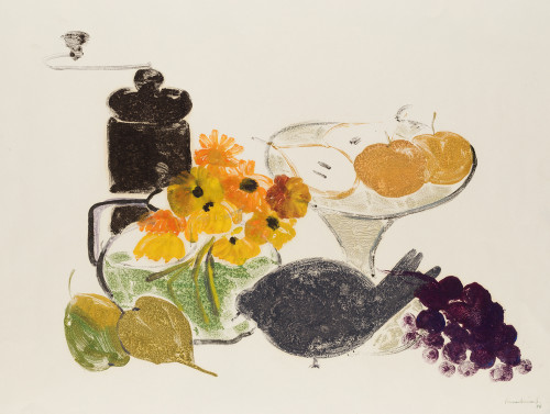 JOAQUÍN ILUNDÁIN SOLANO, "Bodegón con frutas", 1976, Acuare