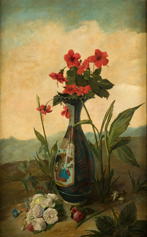 JOSE MARÍA MURILLO BRACHO, "Vaso japonés con hibiscus y otr