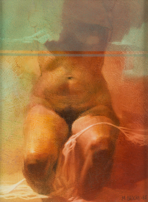 MIGUEL AROCHA, "Estudio femenino", 1985, Técnica mixta sobr