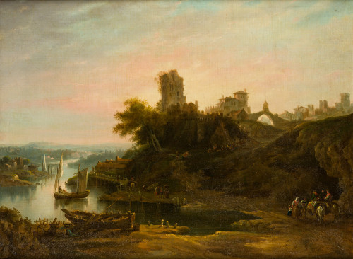"Paisaje con rio, pueblo y ruinas (Alcala de G.?)", 1833