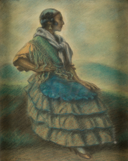 ALBERTO ARRÚE VALLE, "Gitana sentada", Pastel sobre papel