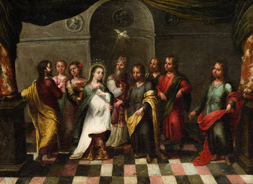 ESCUELA SEVILLANA Fines S. XVII, "Desposorios de la Virgen"