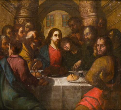 ESCUELA VALENCIANA, "Última Cena", Óleo sobre lienzo