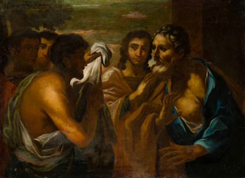  ESCUELA ITALIANA, "La túnica de José", Óleo sobre lienzo.