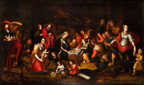 ESCUELA FLAMENCA, "Natividad", Óleo sobre tabla