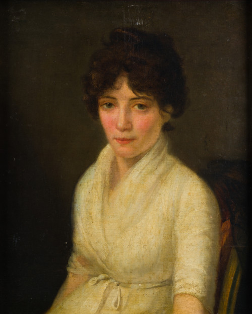 ESCUELA INGLESA, "Retrato de dama", Óleo sobre lienzo.