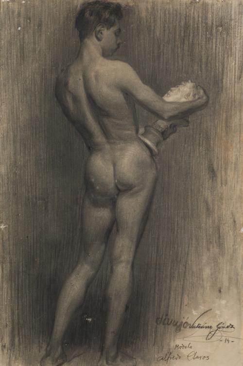 VICTORINO  GÓMEZ, "Academia masculina", 1914, Carboncillo s