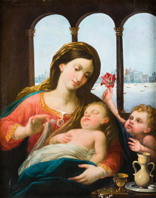 ESCUELA ROMANA, "La Virgen con el Niño dormido y san Juanit
