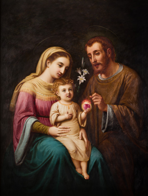 ESCUELA ESPAÑOLA S. XIX, "Sagrada Familia con el Sagrado Co