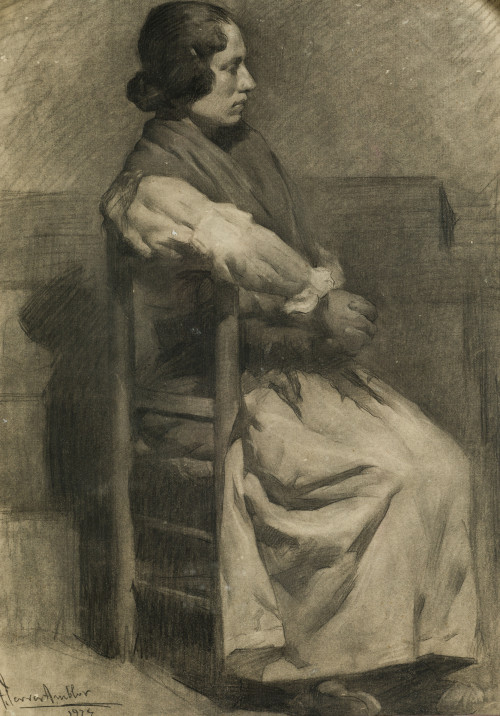 ADOLFO FERRER AMBLAR, "Retrato de mujer sentada", 1924, Gra
