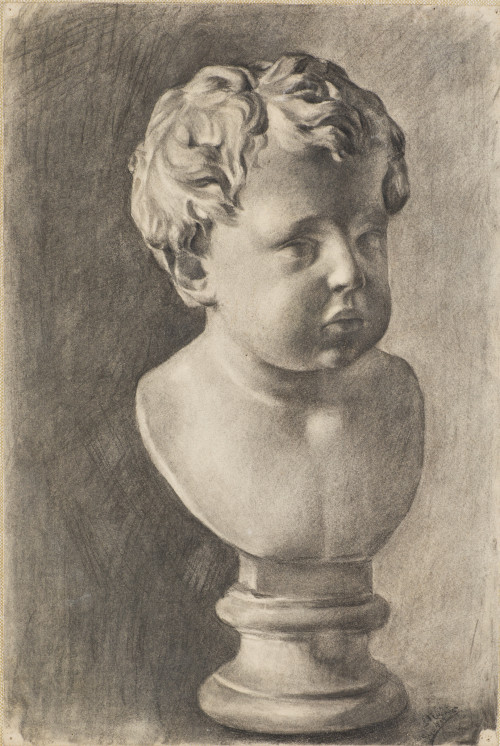 ESCUELA ESPAÑOLA, Firmado 1893 "Escultura busto Niño" Dibuj