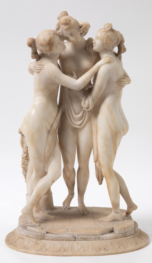 "Las tres gracias", grupo escultórico de mármol tallado, S.