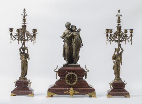 Guarnición de reloj y candelabros, Napoleón III, ffs. S. XIX