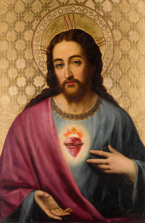 ESCUELA ESPAÑOLA, "Sagrado Corazón de Jesús", Óleo sobre ta