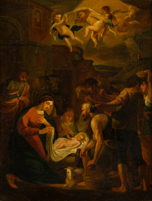 ESCUELA ESPAÑOLA S. XVIII, "Adoración a los pastores" , Óle