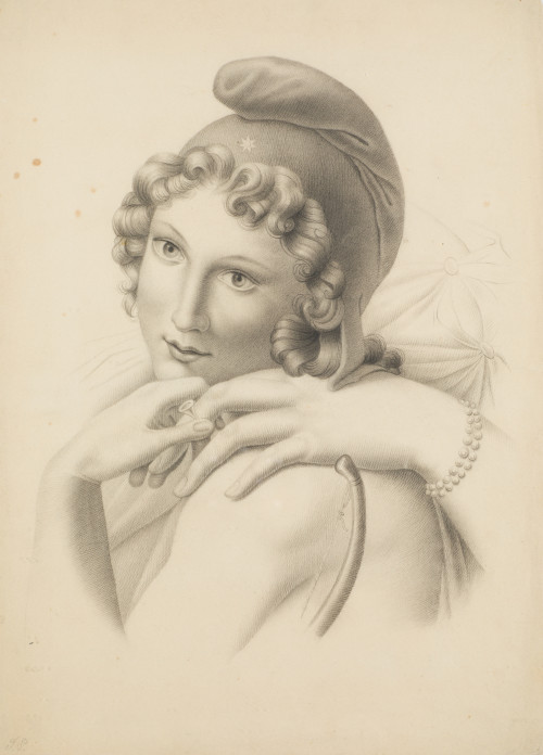 ESCUELA FRANCESA S.XIX, "Dama" dibujo carbón 