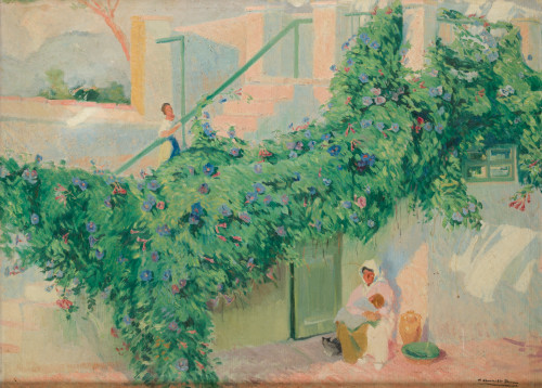 TOMAS MURILLO RAMS, "Alqueria valenciana", Óleo sobre lienz