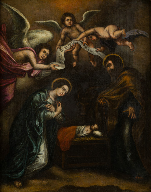 ESCUELA ESPAÑOLA S. XVII, "Natividad", Óleo sobre lienzo