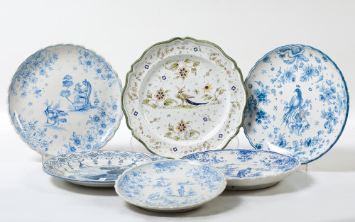 Seis platos de cerámica levantina, siguiendo modelos de Alc