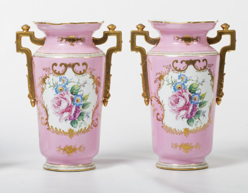 2 jarrones porcelana rosa flores