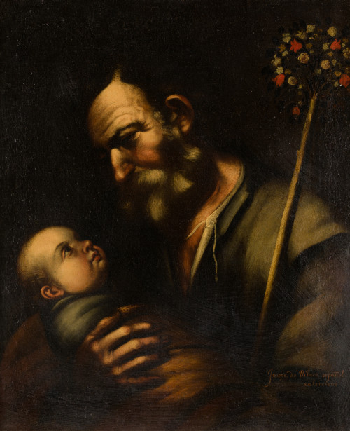 ESCUELA ESPAÑOLA s.XVII, "San José con el Niño", Óleo sobre